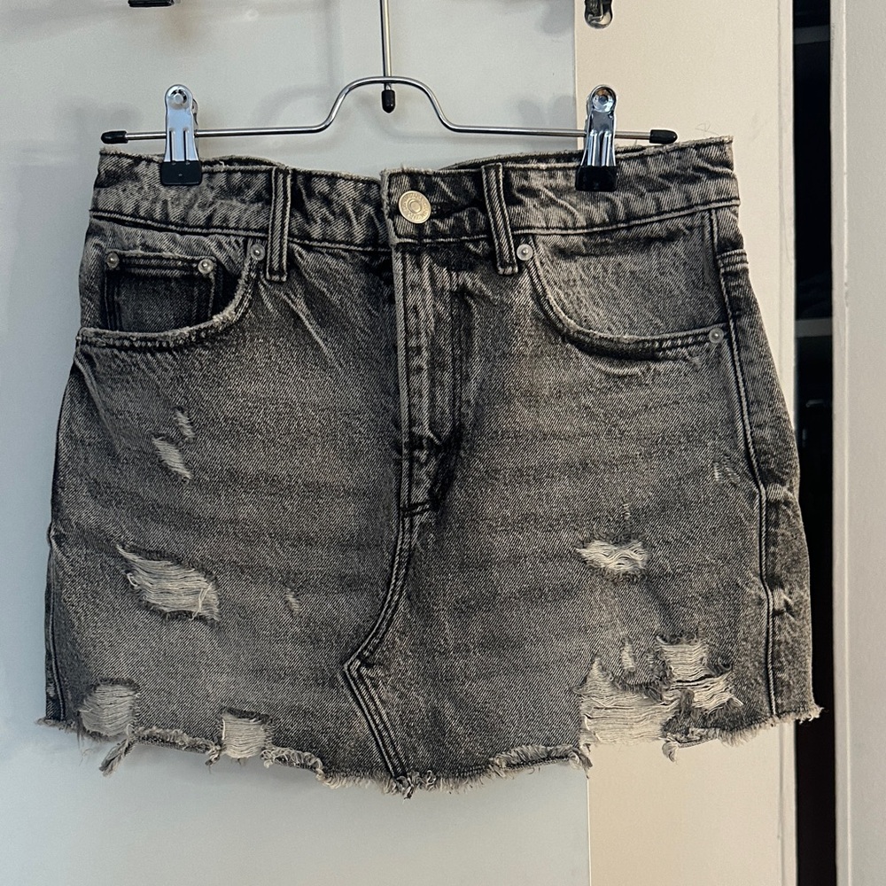 Zara Black Distressed Denim Mini Skirt